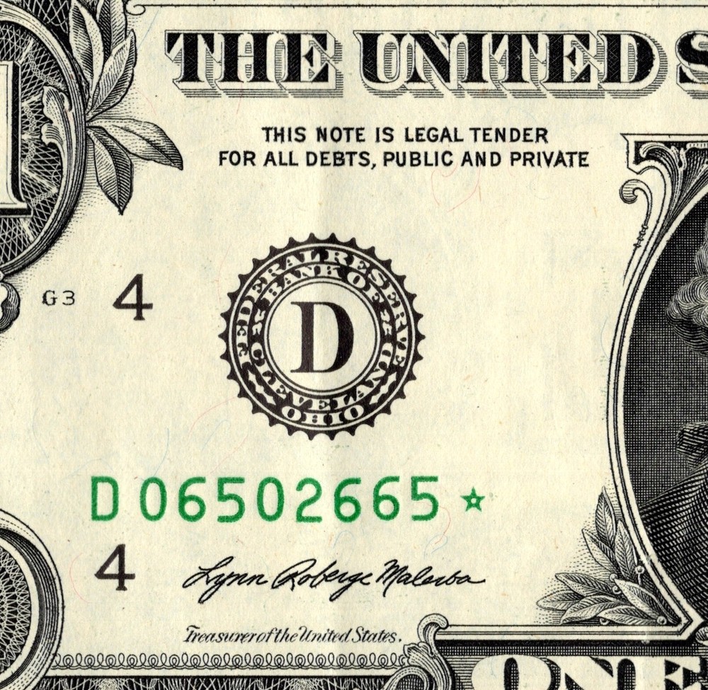 2021 D Star note 1 dollar bill Regular Run