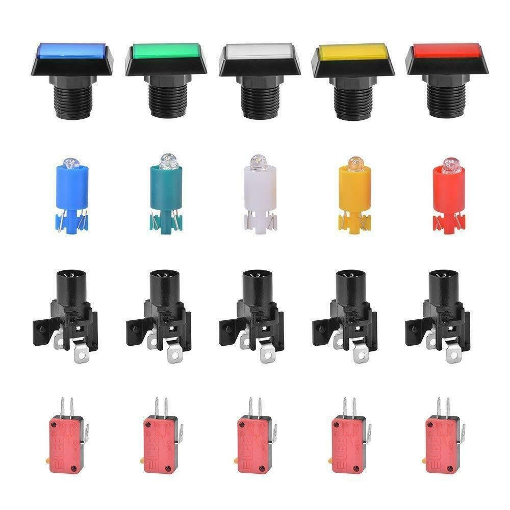 5Pcs Arcade Square Rectangle Buttons LED Push Illumilated w/ Microswitch ww