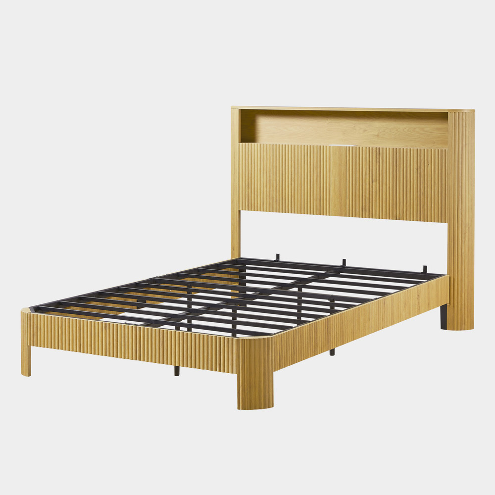 Full XL Bed Frame Storage Headboard Charging Station Metal Support Easy Assembly