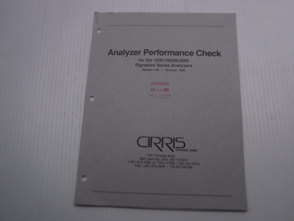 CIRRIS 100/1000M/2000 Analyzer Performance Check Manual Ver 1.02