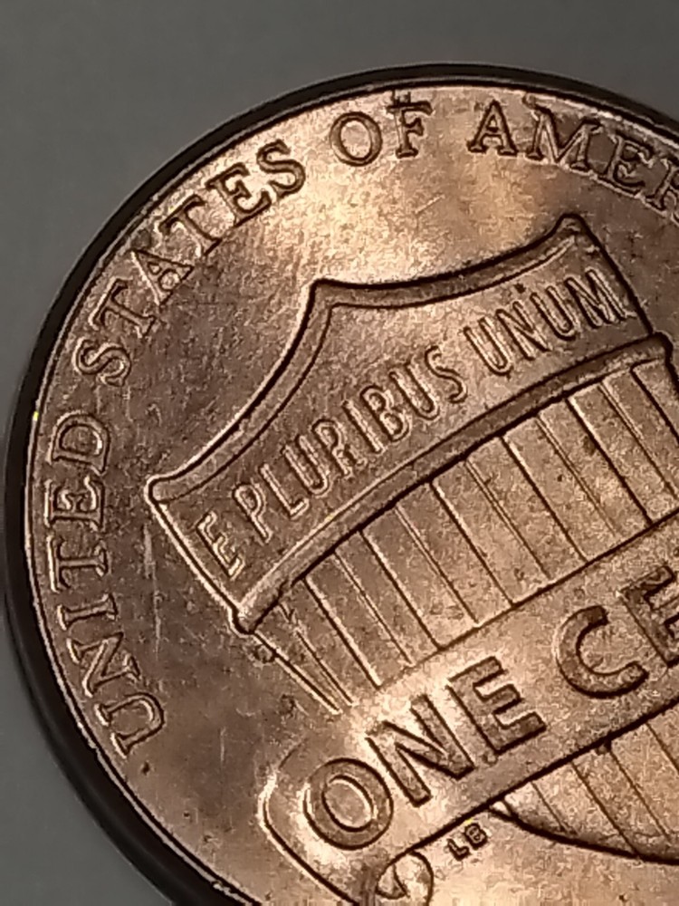 2012 P Lincoln Shield Cent Die Chip Reverse Error Upper left area of shield