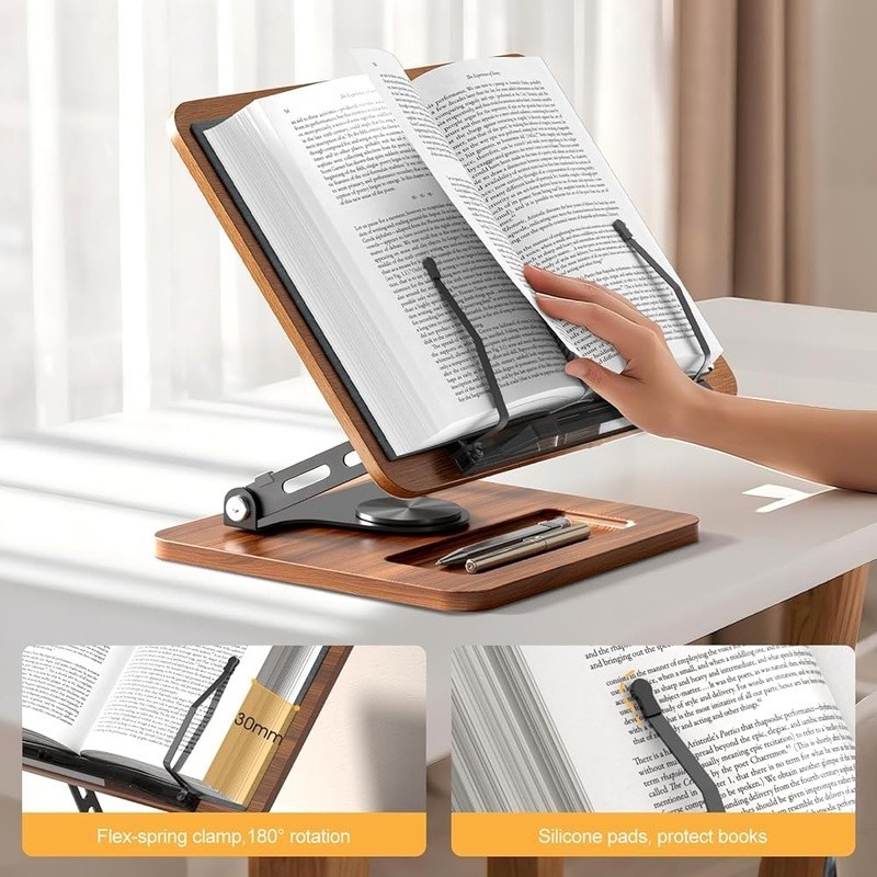 360° Adjustable Reading Rest W/ Storage Compartment Laptops Cookbooks Tablets US