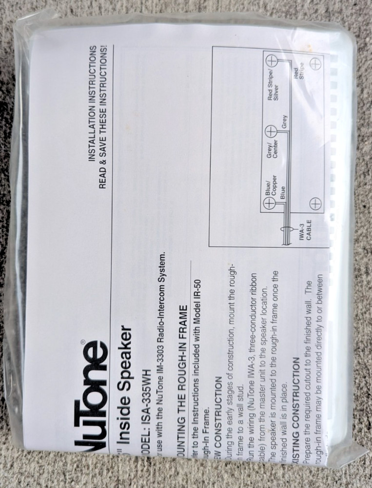 NuTone ISA-335WH Radio-Intercom 5" Inside Speaker