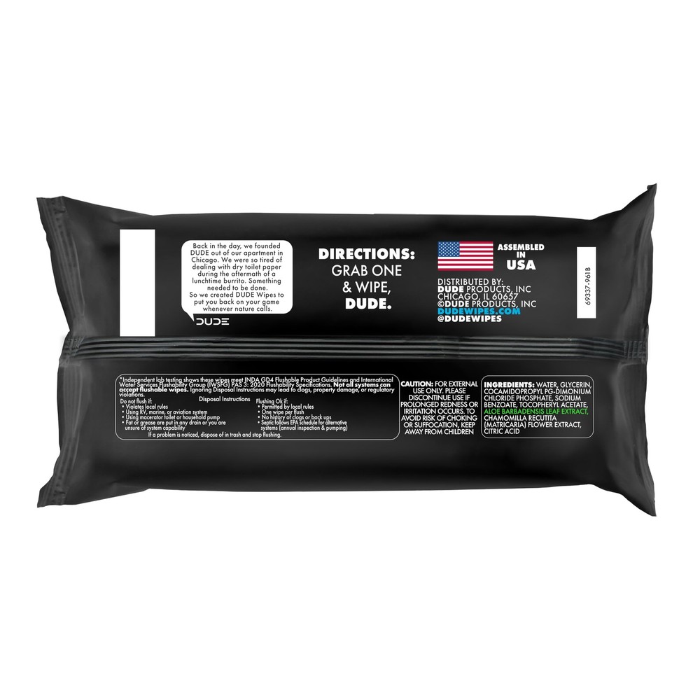 DUDE Wipes Unscented Flushable - 48 Count (Pack of 6), Multi