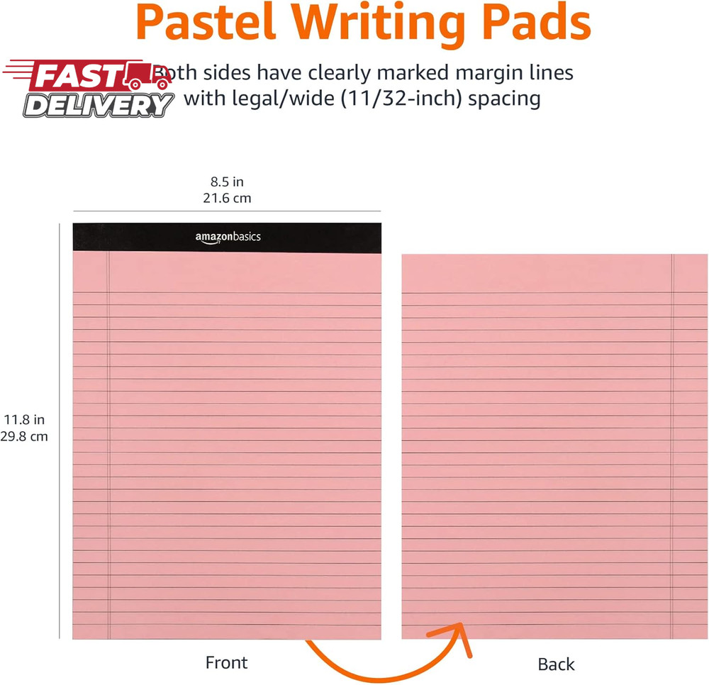 Amazon Basics Wide Ruled Lined Writing Note Pads with Sturdy Back, 8.5" X 11.75"