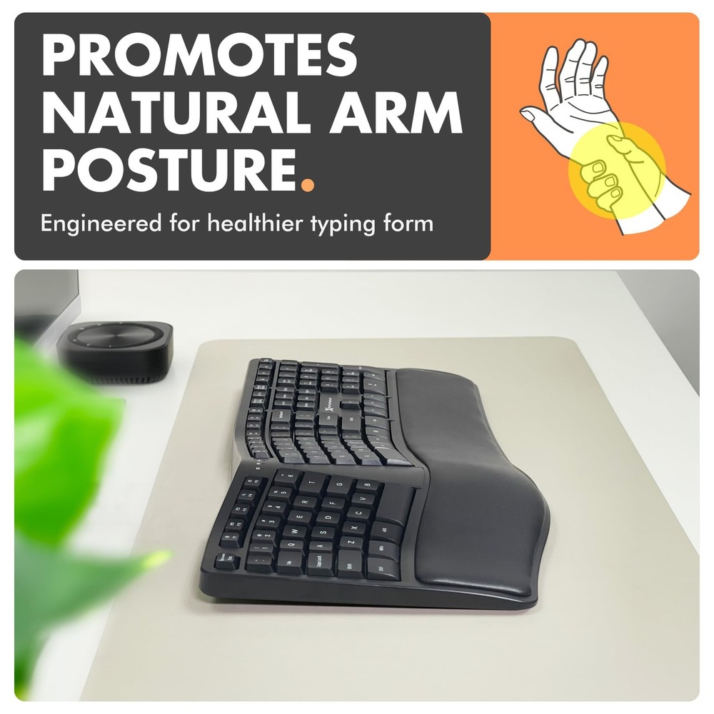 X9 Wireless Ergonomic Keyboard - Split Keyboard with Cushioned Wrist Rest - T...