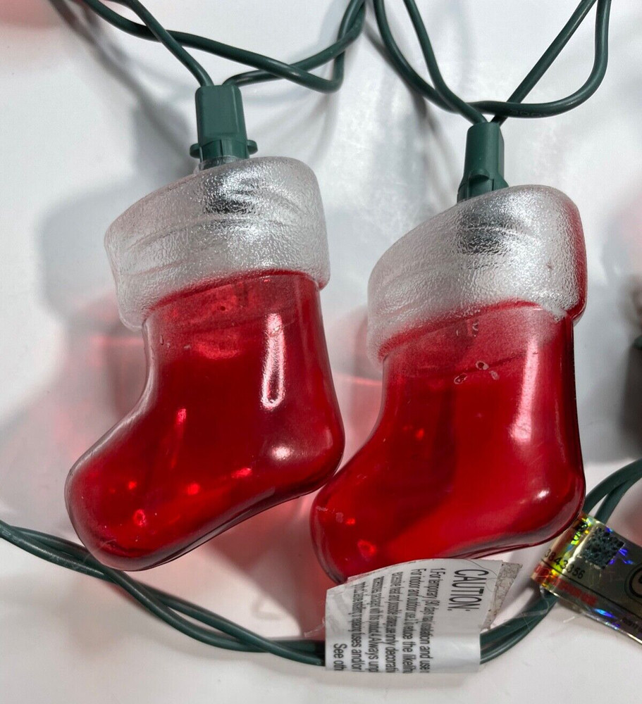 Christmas Stocking Light Bulb String Set Strand 10 Lights Holiday Decoration