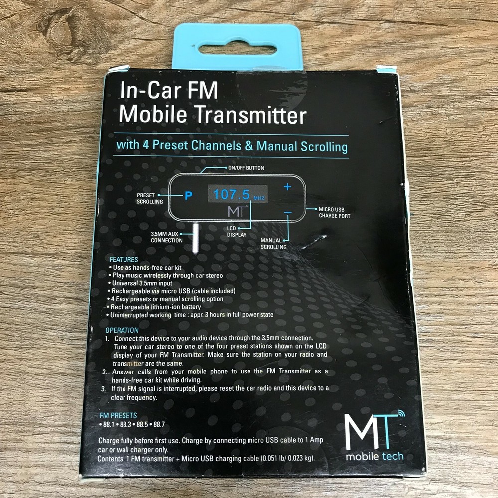 Mobile Tech In-Car FM Mobile Transmitter CVS-FM35-BLK Condition Is Pre-Owned