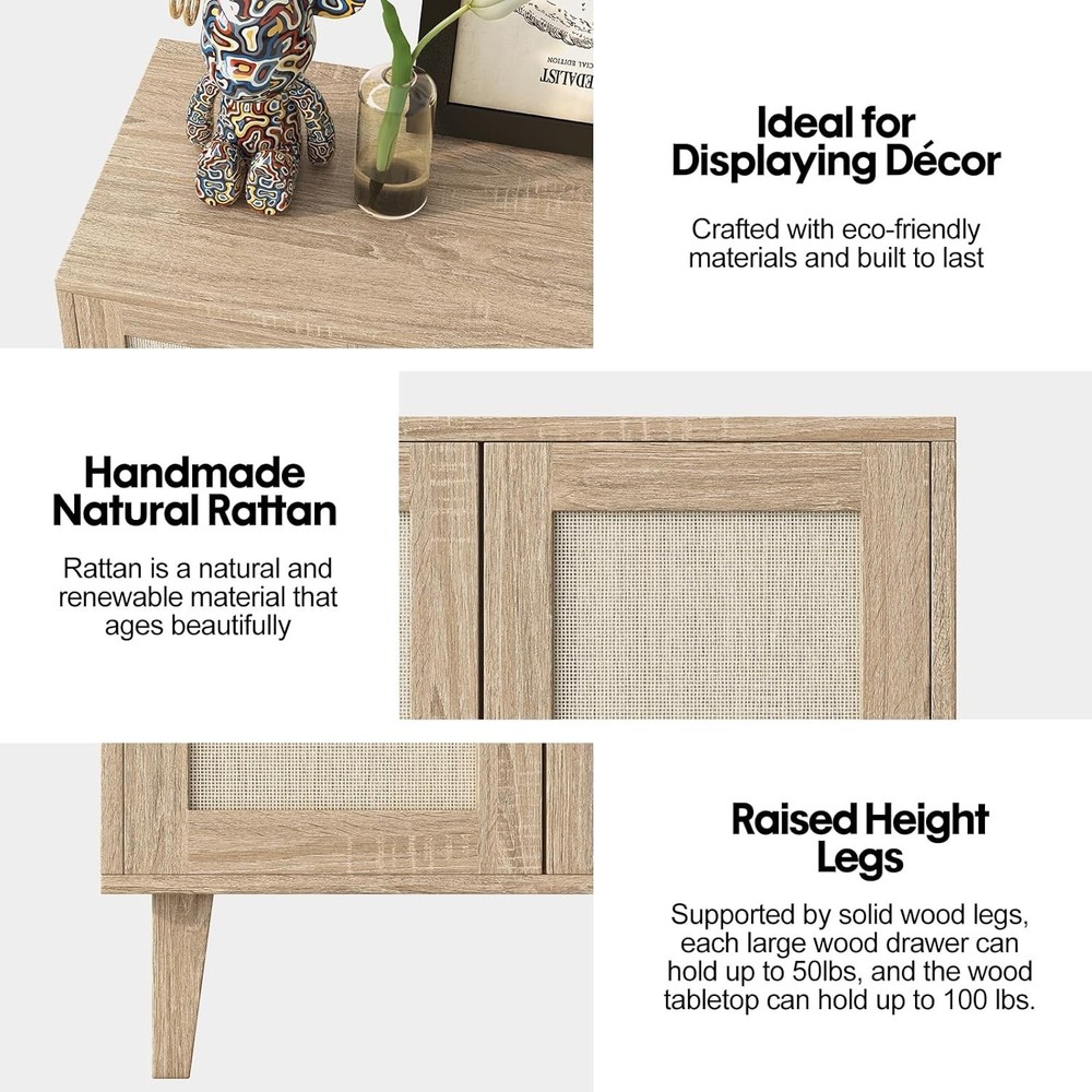 Buffet Cabinet Sideboard W/ Rattan Decorated Doors Kitchen Storage Cupboard