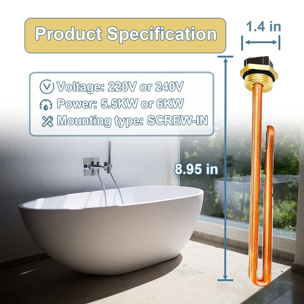 Upgraded HE 55220 Water Heater Element, For Ecosmart ECO POU 6, ECO 8, ECO 11...