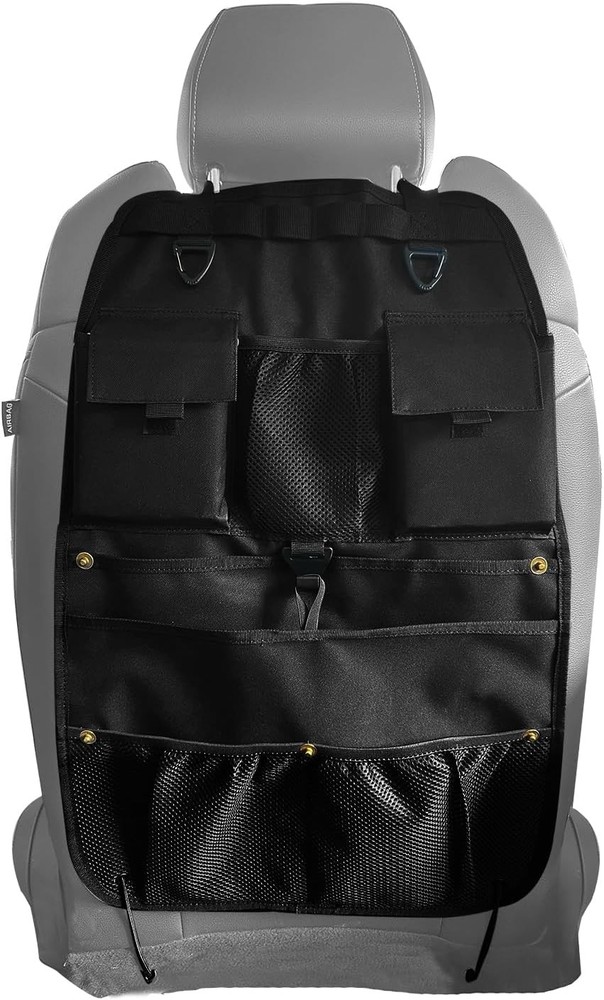 Car Seat Back Organizer with Multiple Storage Pockets, Black Mesh and Fabric, Un