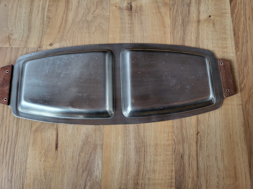Vintage Silverplate Divided Dish W/Wood Handles