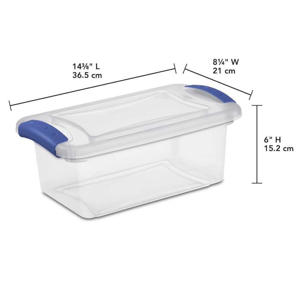 Clear Plastic Storage Bin with Blue Latching Lid 7 Quart 3-Pack Organizer Box