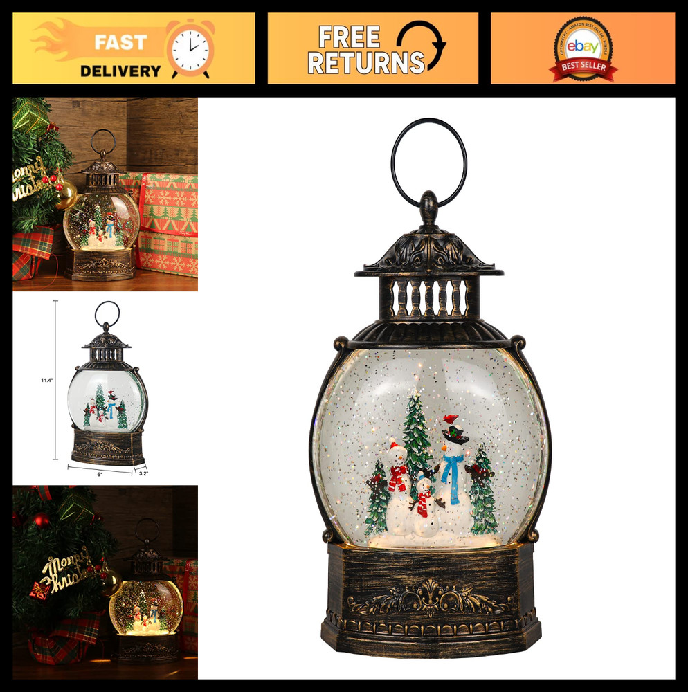 Lighted Christmas Snow Globe Lantern with Timer, 11.2" USB & Battery Operated, S