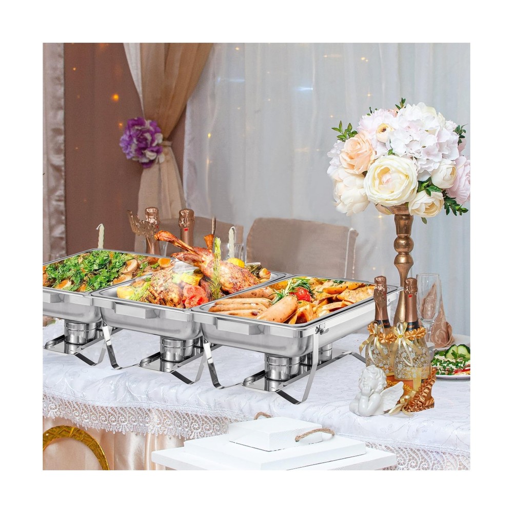 Chafing Dish Buffet Set 4 Packs,9 Quart Stainless Steel Foldable Rectangular ...