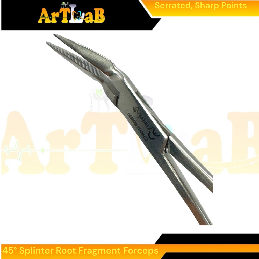 45° Splinter Root Fragment Forceps,5.5", Serrated Sharp Tips, German Steel (1pc)