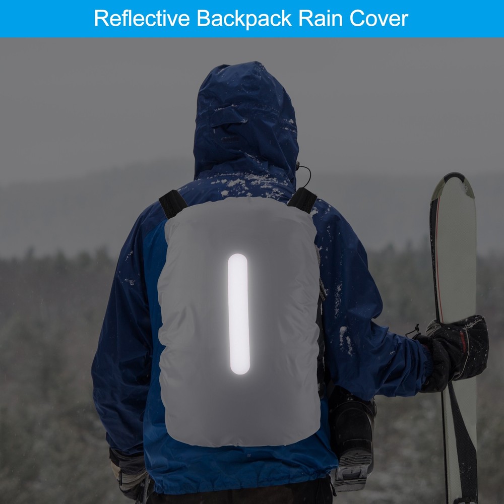 55-65L Waterproof Backpack Rain Cover with Vertical Strap L Silver Tone