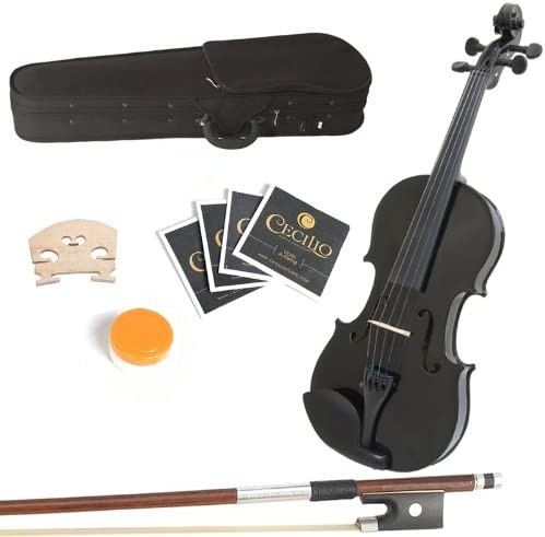 Mendini 16"MA-Black Solid Wood Viola with Case, Bow, Rosin, Bridge & Strings-