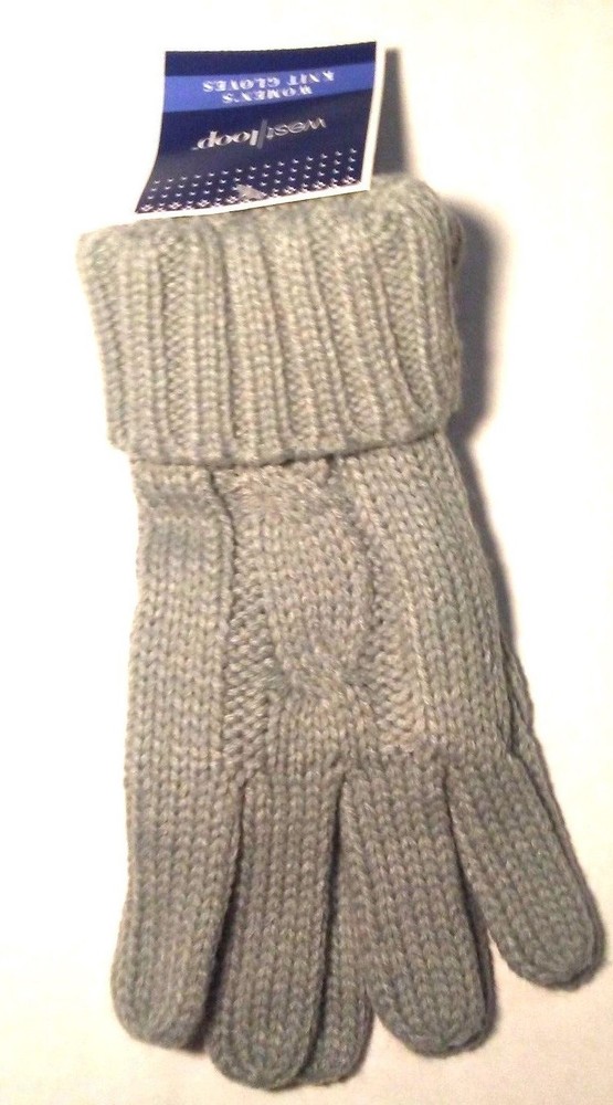 West Loop Womens Cable Knit Gloves w/ Cuff Gray Winter NWT OSFM