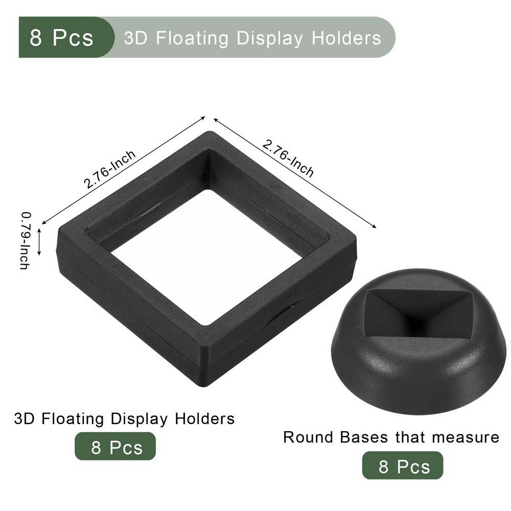 8Pcs 3D Floating Display Case, Coin Display Holder Case(Black, 2.8x2.8″)