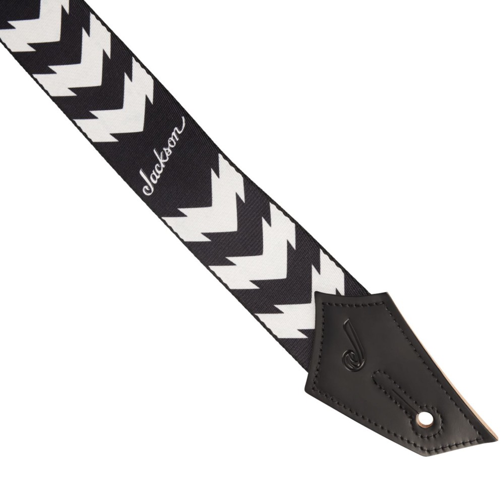 Jackson Double V Pattern Guitar Strap with Leather Ends, Black and White