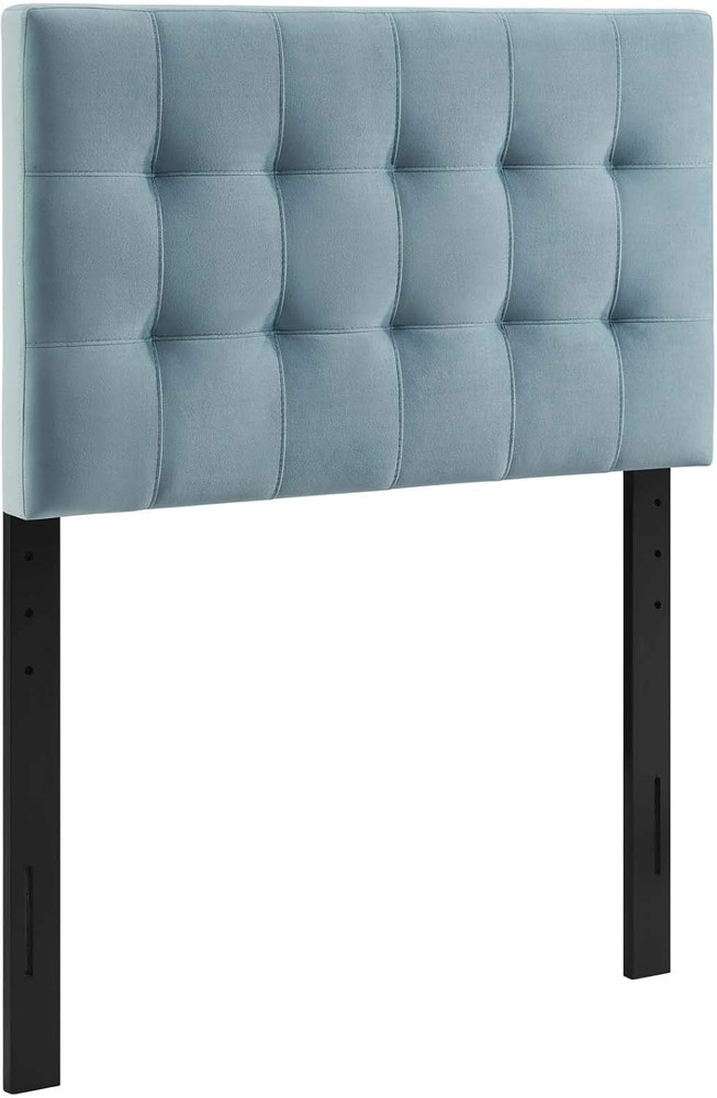 Chic Twin Size Adjustable Velvet Headboard with Biscuit Tufting - Light Blue