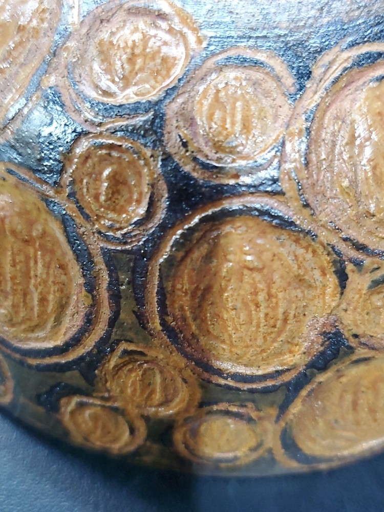 MCM Art Pottery Covered Dish Dot Pattern Signed "Devereux"