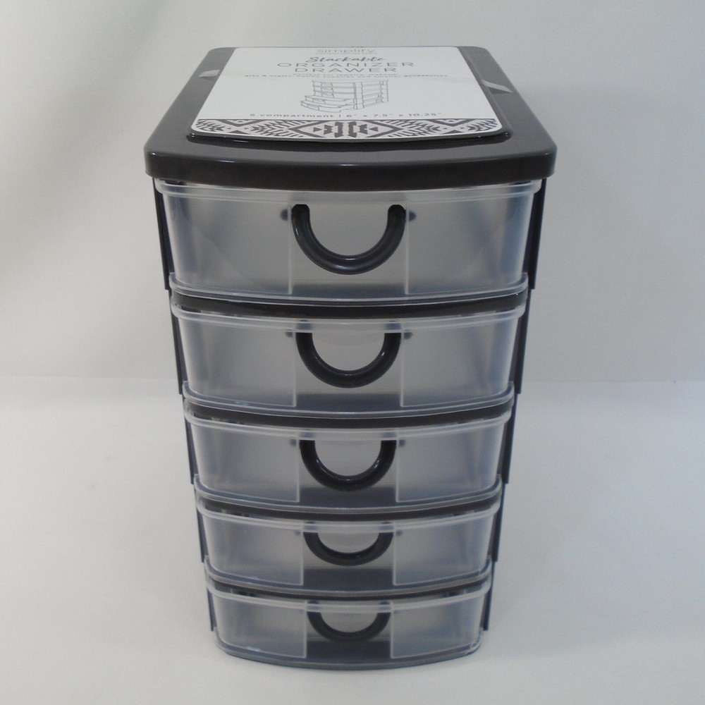 5 Drawer Mini Storage Stackable Desktop Organizer Unit Black / Clear Plastic