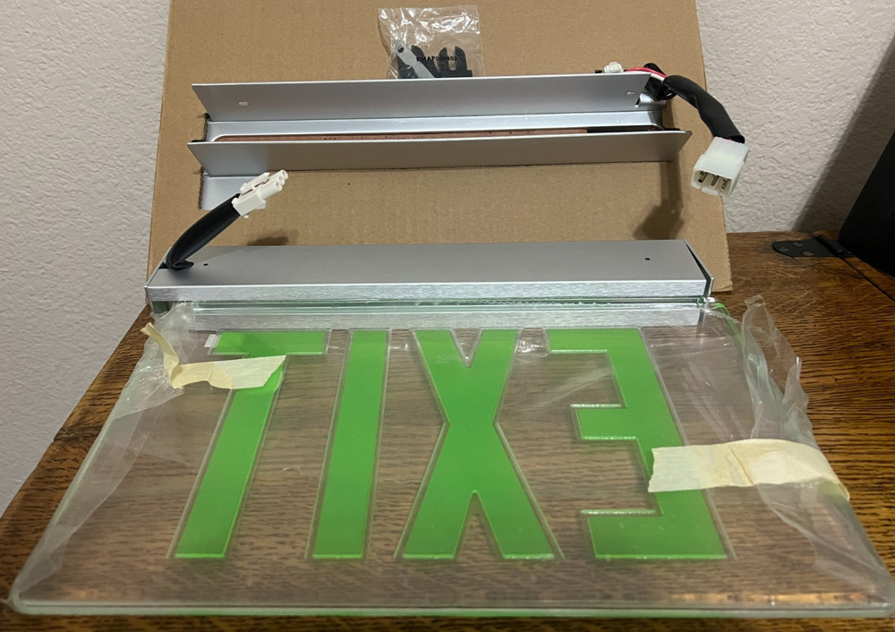 Lithonia Aluminum Edge-Lit Exit Sign, Double Face, Green  Panel assembly