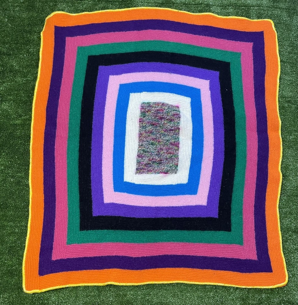 Vintage Crochet Multicolor Square Blanket 38x43.5