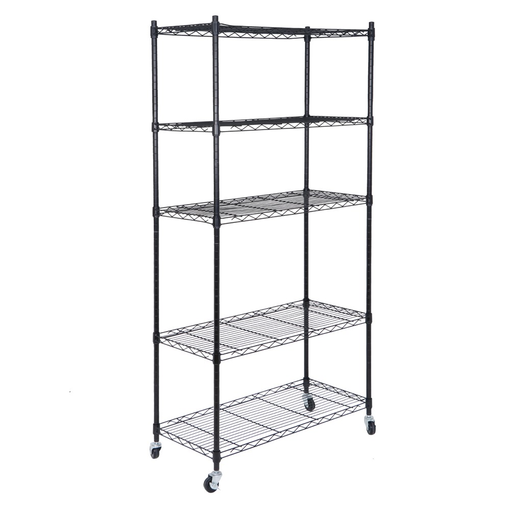 5 Tier Wire Storage Rack Adjustable Unit Shelf for Kitchen Office with 4 Wheels