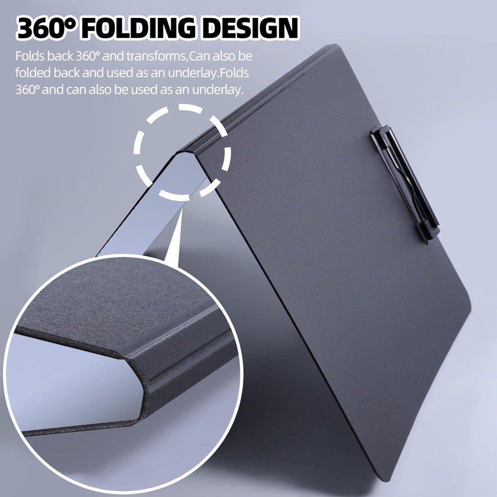 Foldable A4 Clipboard Folder with 360 Degree Rotation Double Metal Clips