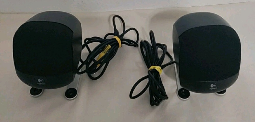 2 Logitech Z-640 Computer System Speakers Yellow & Blk Tested Read Description