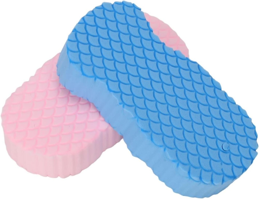 2PCS Exfoliating Bath Sponge, Fish Scale Pattern Shower Sponge 3D Super Soft Com