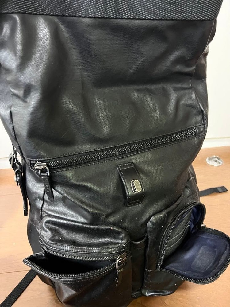 TUMI Leather Backpack Roll Top Backpack Black