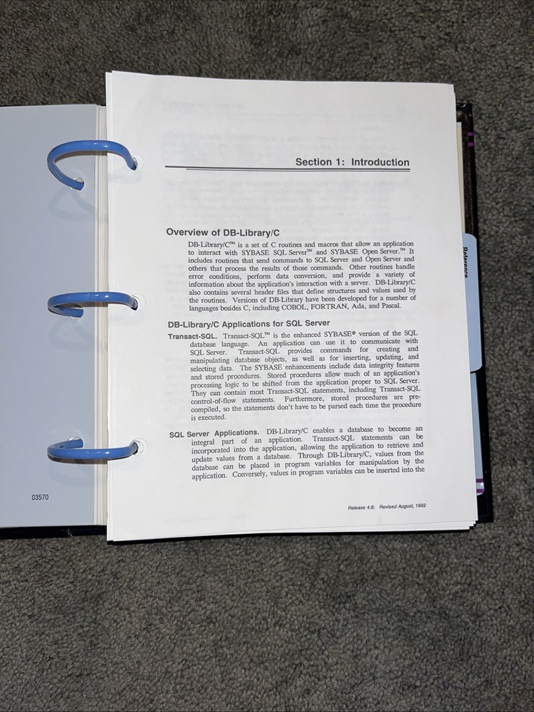 Sybase, Open Client DB-Library/C Reference Manual, Vintage 1992