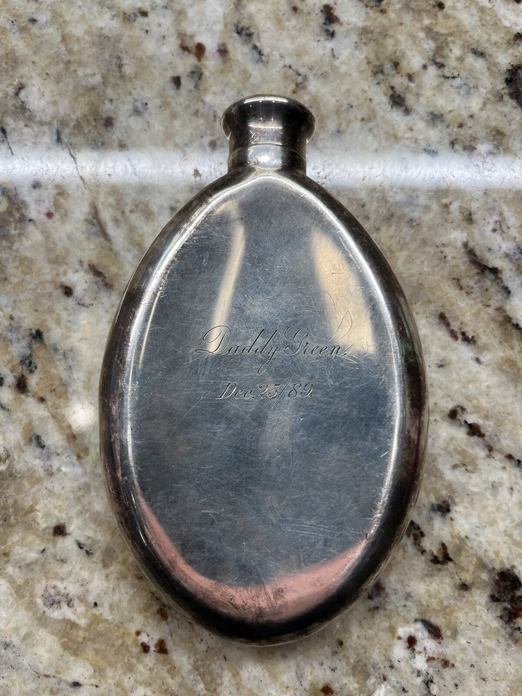 Antique Victorian Silver Plate Flask 1889