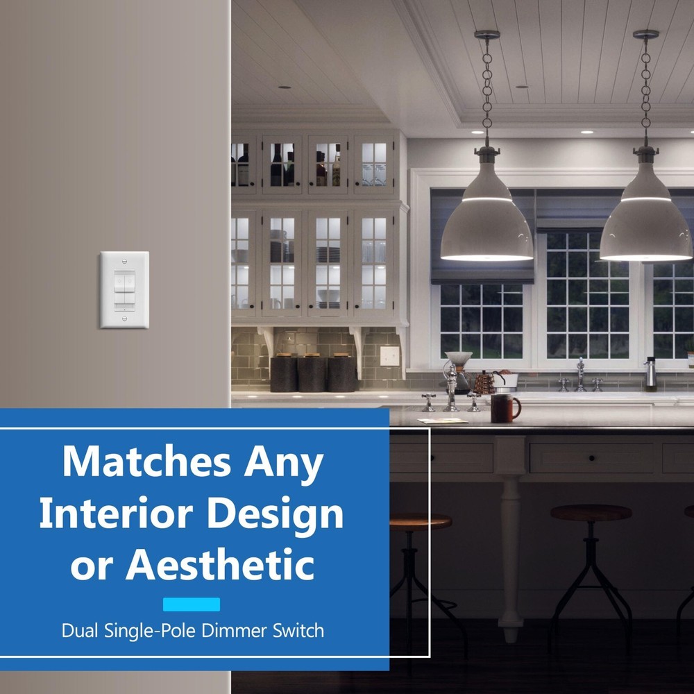 Combination Dual Dimmer Light Switch Control, 2 Sliding Light Controls, Single P