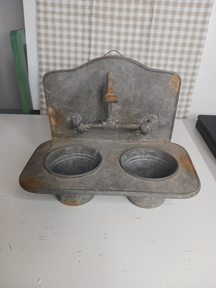 Authentic vintage galvanized steel double basin wall sink with original...