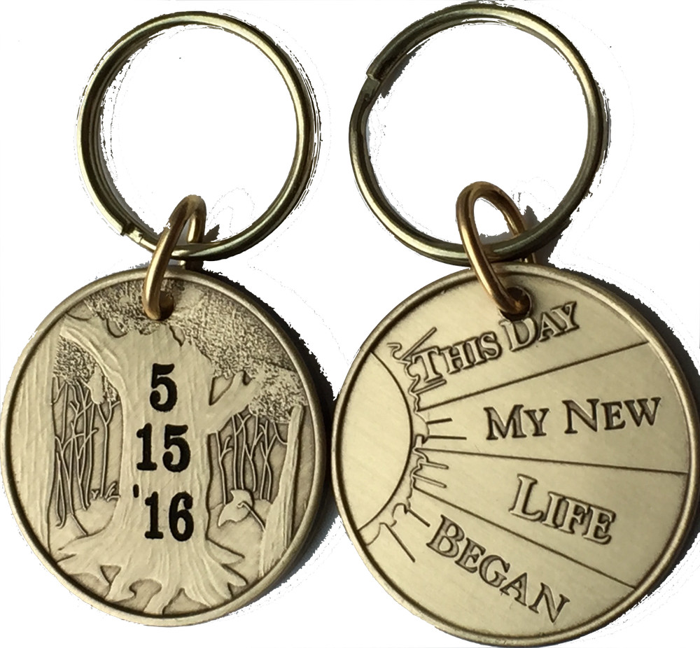 Personalized Engraved Sobriety Date Keychain Coin Sober AA NA Sobriety Gift