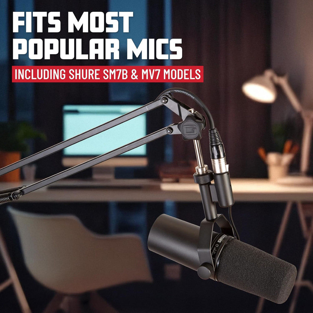 Spring-Loaded Desk-Mounted Microphone Boom Arm for Broadcasts, Podcasts, Content