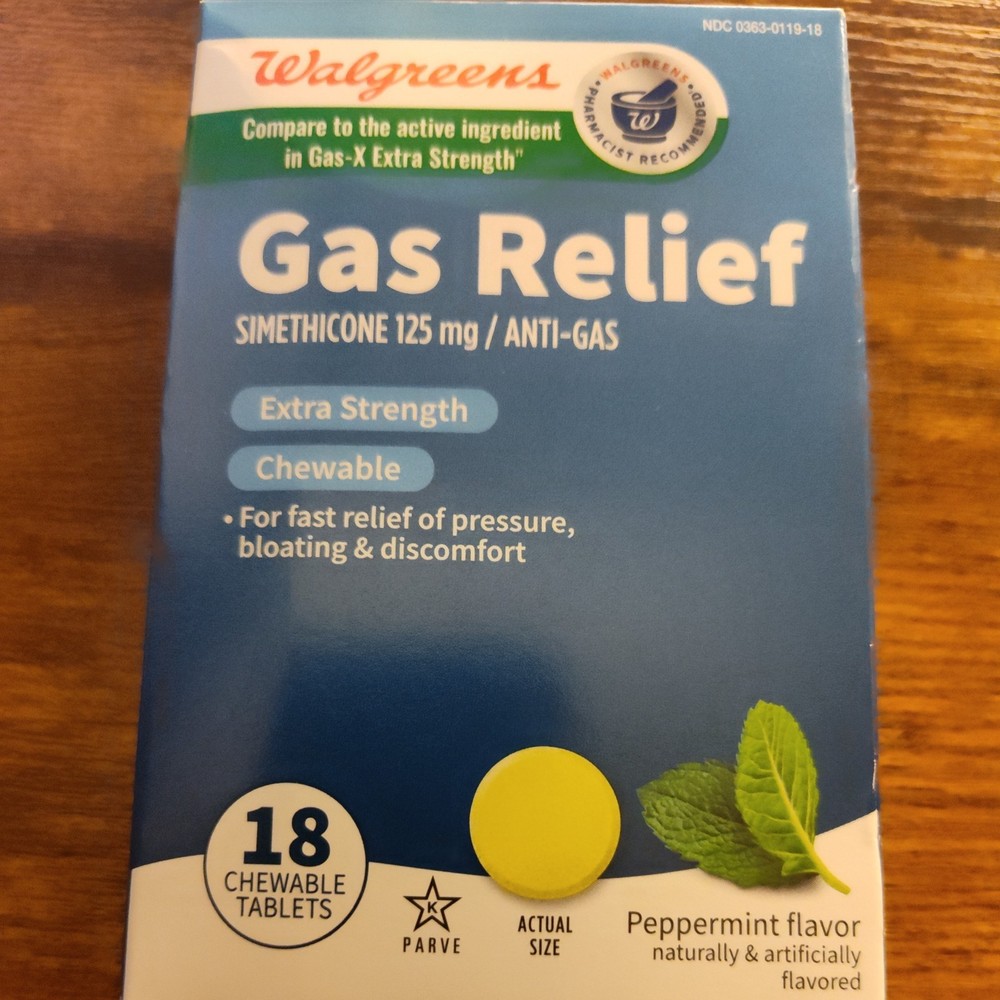 Walgreens Gas Relief Chewable Tablets Peppermint 18 count exp: 06/2026