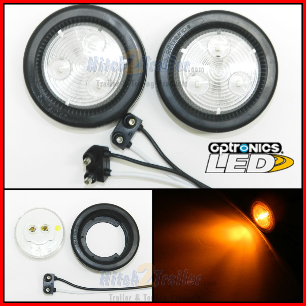 (2) Clear / Amber 2" Round 3 LED Side Marker Clearance Trailer Truck Light 12V