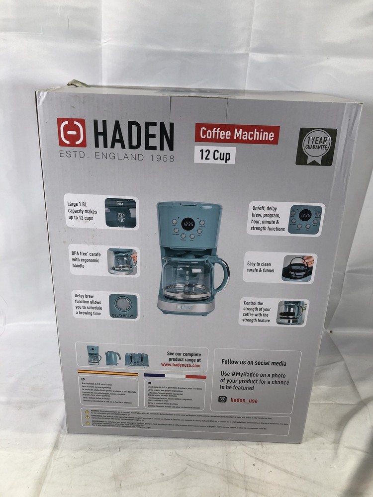 Haden Brighton Coffee Machine, 12 Cup,Sky Blue & chrome
