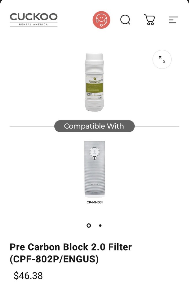 Cuckoo CPF-802P Carbon Block Filter for CP-MN031, White, 2 Pack