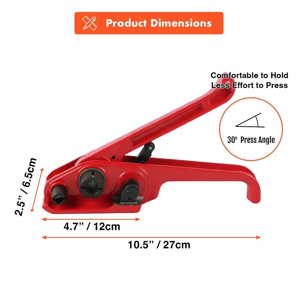 Lightweight Heavy-Duty Strapping Tool with Cutter for Polyester & Polypropylene