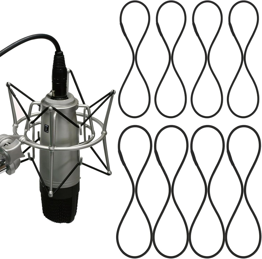 8PCS Microphone Shock Mount Rubber Bands Elastic Replacement Black Rings