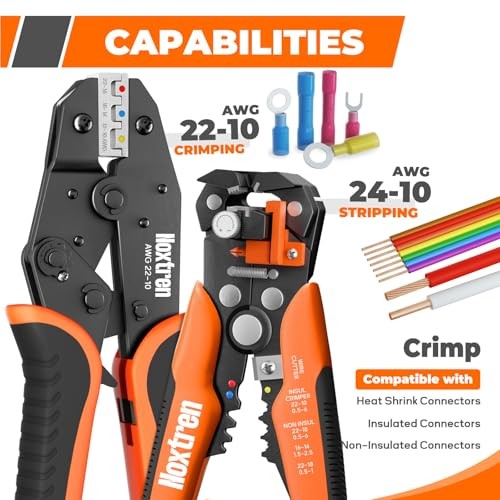 Wire Stripper and Crimping Tool, AWG 24-10 Self-Adjusting Stripper Tool with