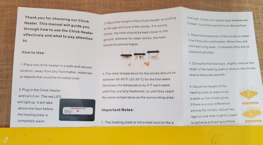 Pitalok Chick Brooder Heater 12" X 12" Adjustable Height Black