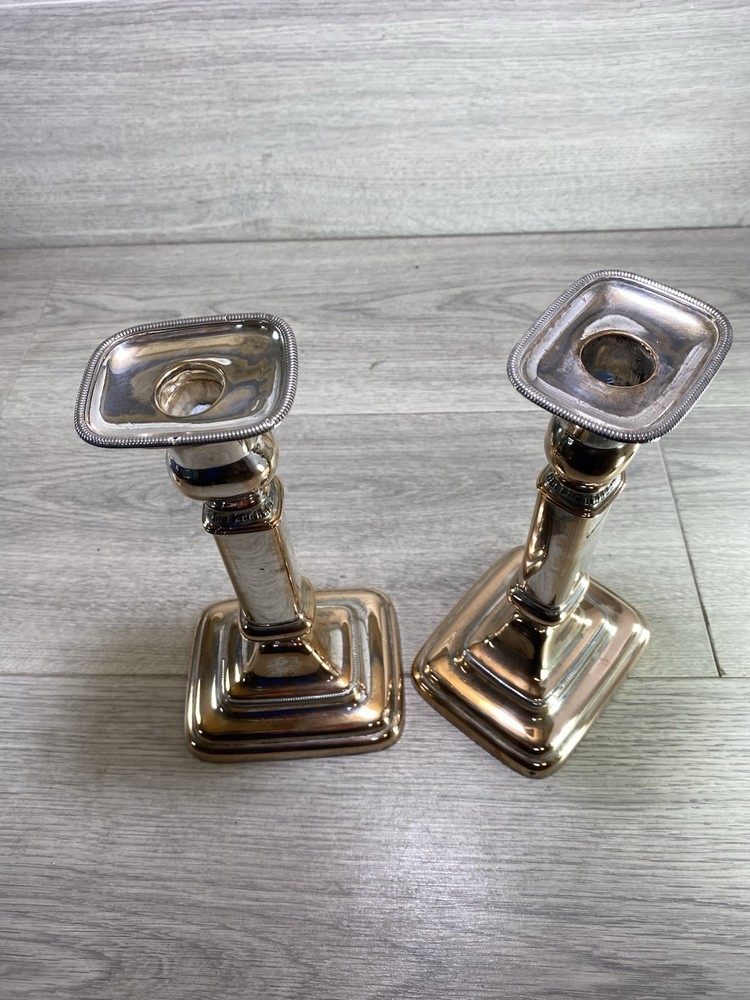 Pair 19th c. Old Sheffield Silver Plate on Copper Telescoping Candlesticks